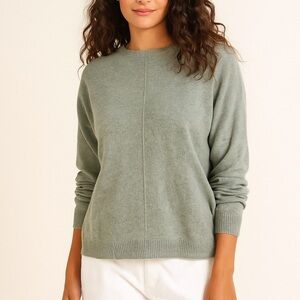 NWT Bianco&Blu Made in Italy Cashmere Silk Wool Green Crew Neck Knit Sweater